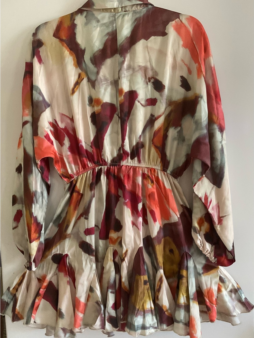 Abstract Brushstroke Drawstring Mini Dress in Multi - Picture 2 of 3